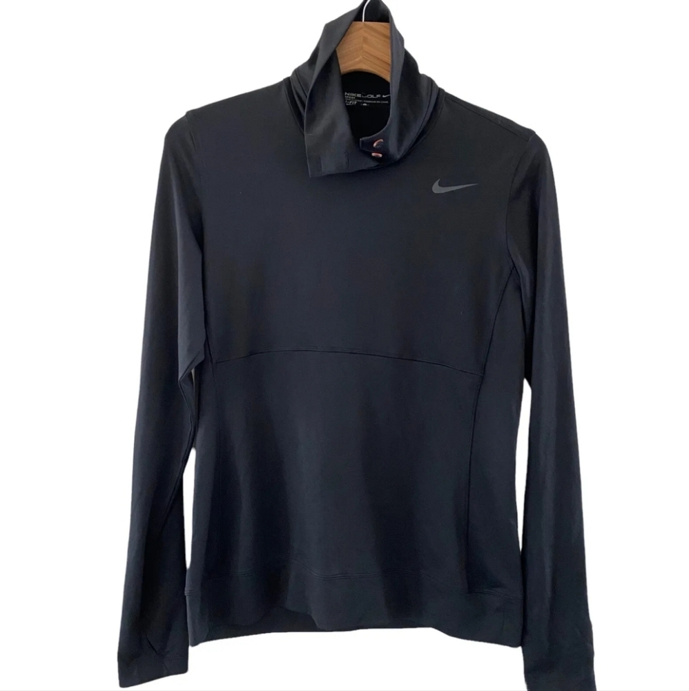 Nike Golf Dri Fit Sport Womens Size M Blk Long Sleeve Button Turtle Neck 483688